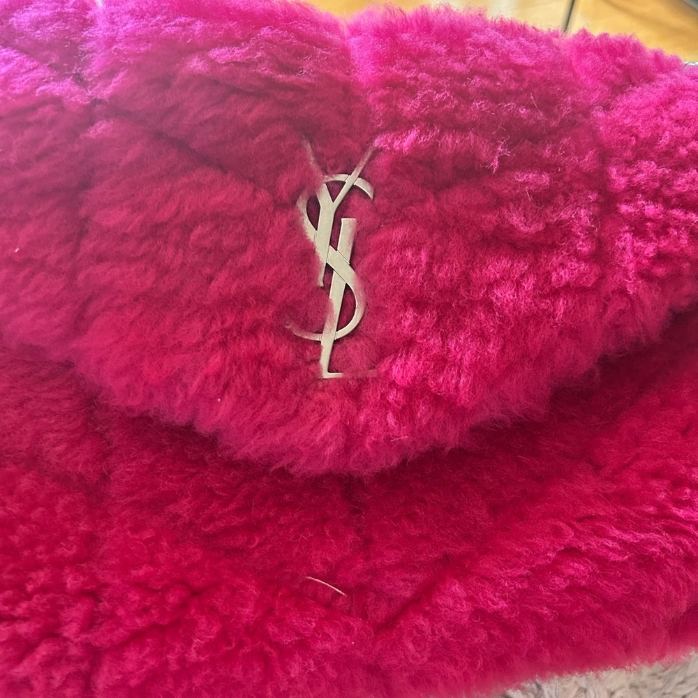 Saint Laurent Hot Pink Fur shearling crossbody/gunmetal leather crossbody straps